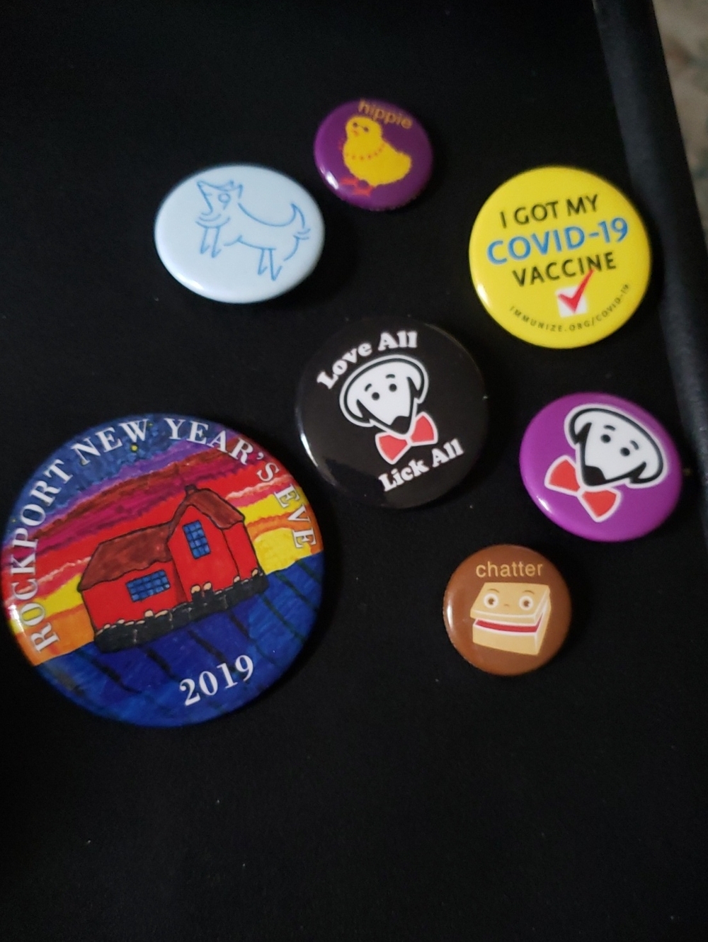 Assorted Round Buttons Pinback Pack - Black, Purple, Yellow, Blue, Brown